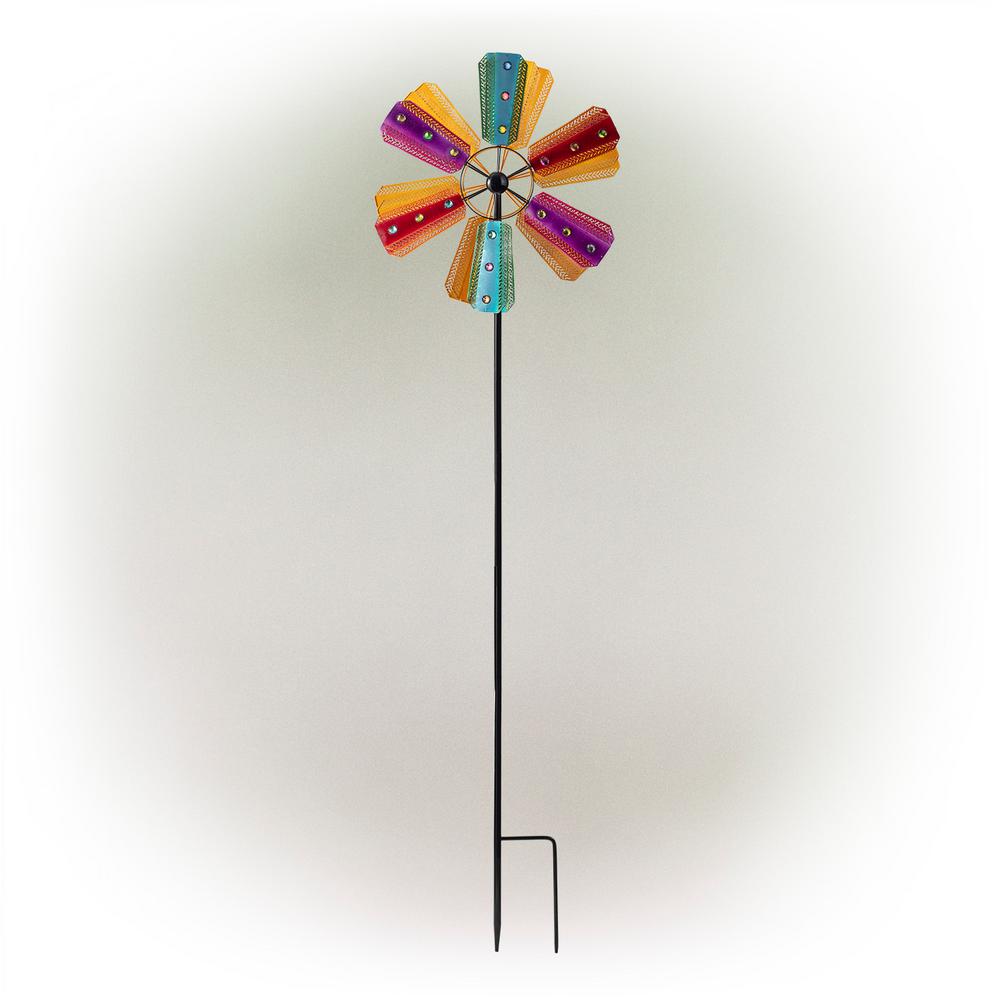 Jeweled Colorful Metal Dual Kinetic Wind Spinner Garden Stak