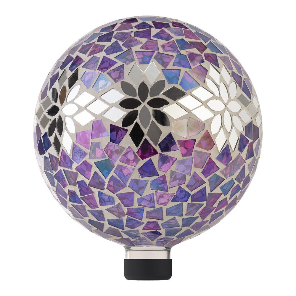 Mosaic Mirrored Flower Gazing Globe with Floral Pattern
