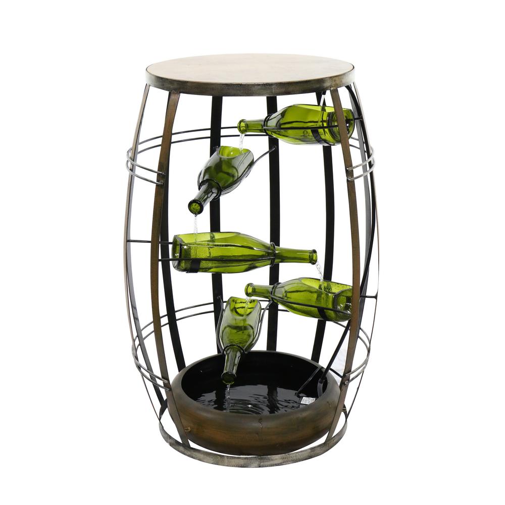 Metal Fountain with Tiered Glass Bottles