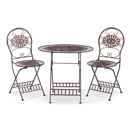 Brown Metal Bistro Set - Table and Two Chairs