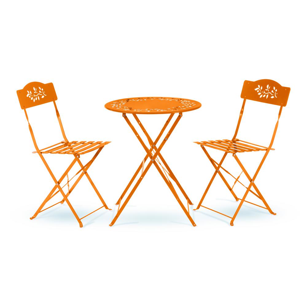 Orange Metal Bistro Set - Table and Two Chairs
