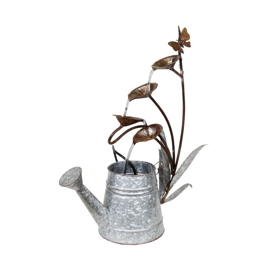 Rustic Metal Leaf Pod and Watering Can Fountain