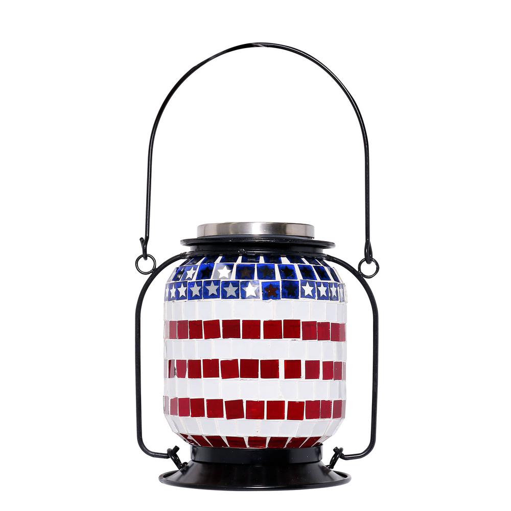 Solar Patriotic Hanging Lantern with Cool White LED Lights