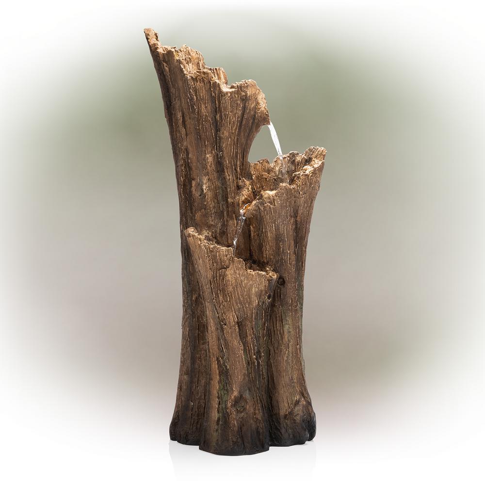 Rustic 3-Tier Tree Bark Fountain with LED Lights