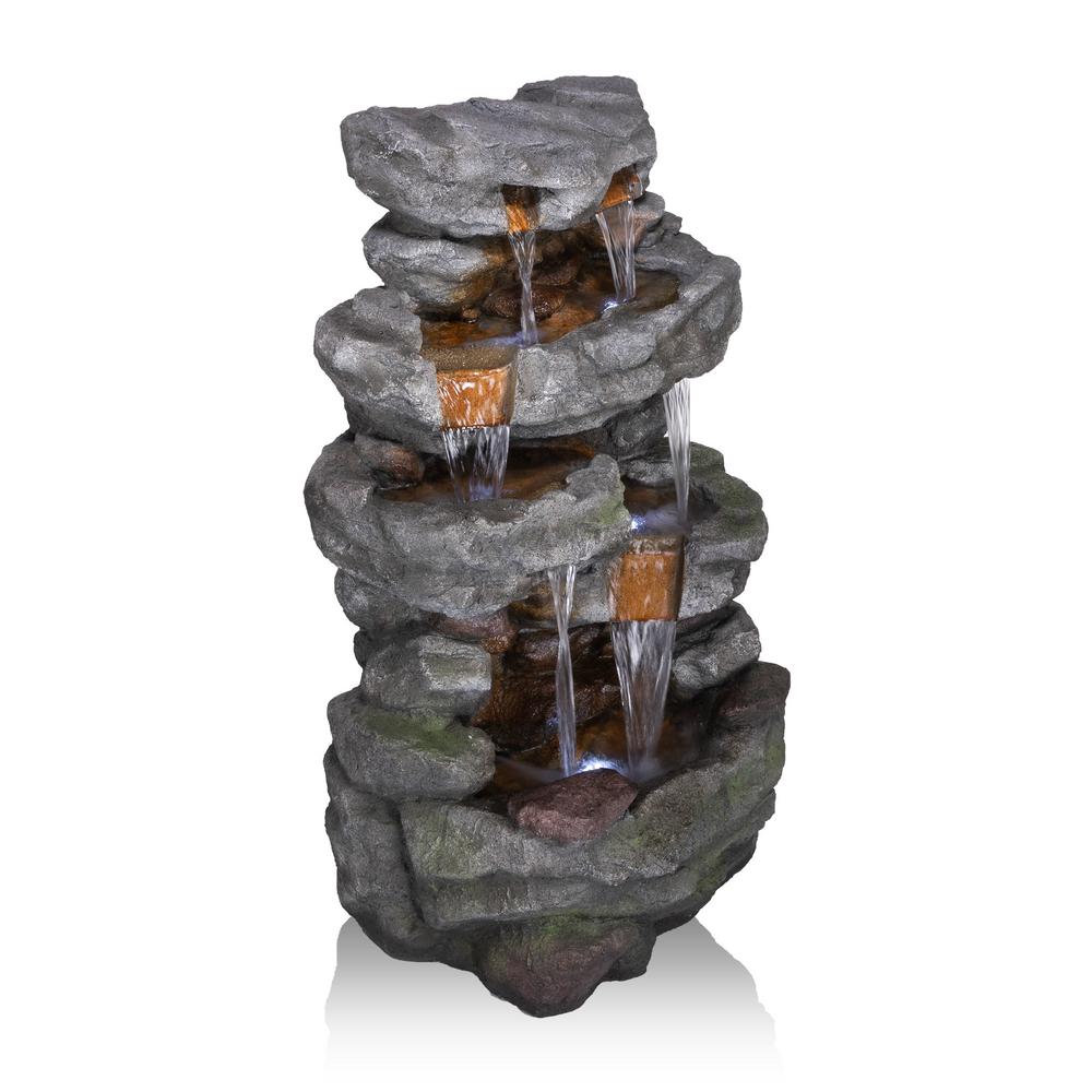 Cascading Stone Fountain with Cool White LED Lights