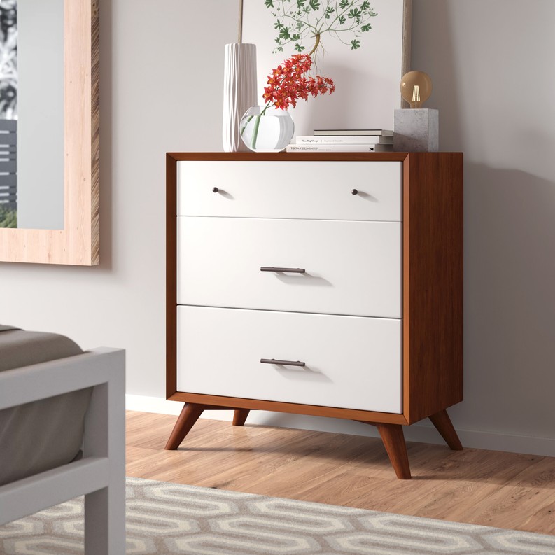 Flynn 3 Drawer Two Tone Small Chest, Acorn/White