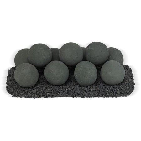 18" x 6" Matte Black Uniform Set, 11-4" Lite Stone Balls with 5lbs Small Lava Rock