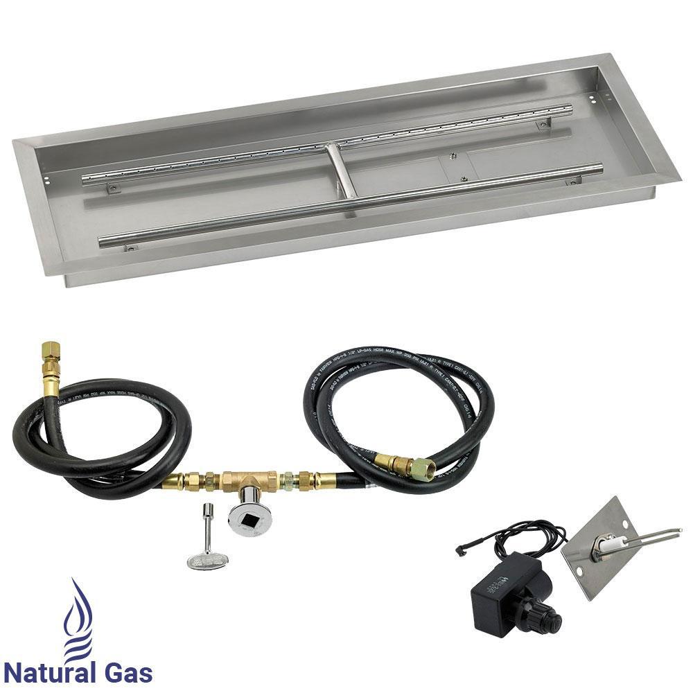 36" x 12" Rectangular Stainless Steel Drop in Firepit Pan with Spark Ignition Kit - Natural Gas