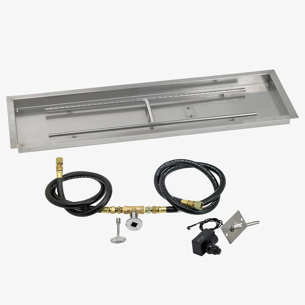 48" x 14" Rectangular Stainless Steel Drop in Firepit Pan with Spark Ignition Kit - Natural Gas