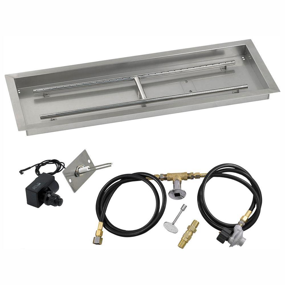 36" x 12" Rectangular Stainless Steel Drop in Firepit Pan with Spark Ignition Kit - Propane