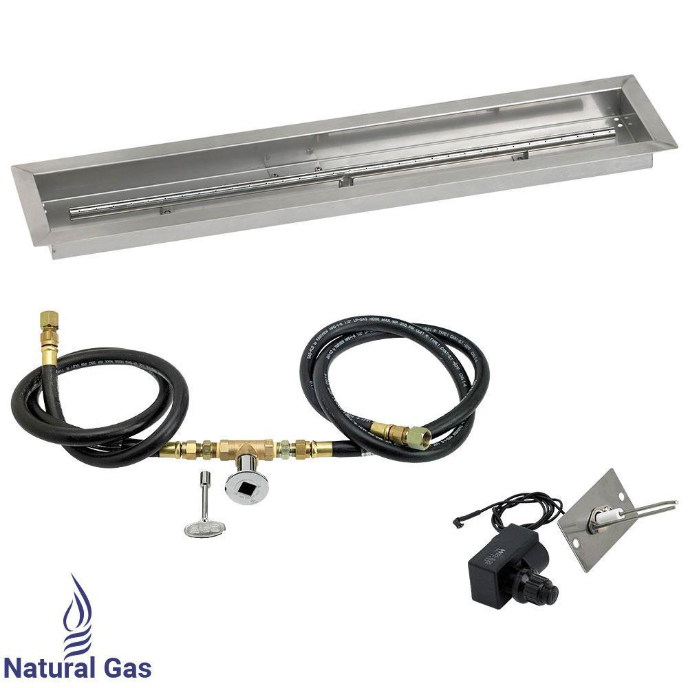 36" x 6" Linear Stainless Steel Drop-In Fire Pit Pan with Spark Ignition Kit - Natural Gas