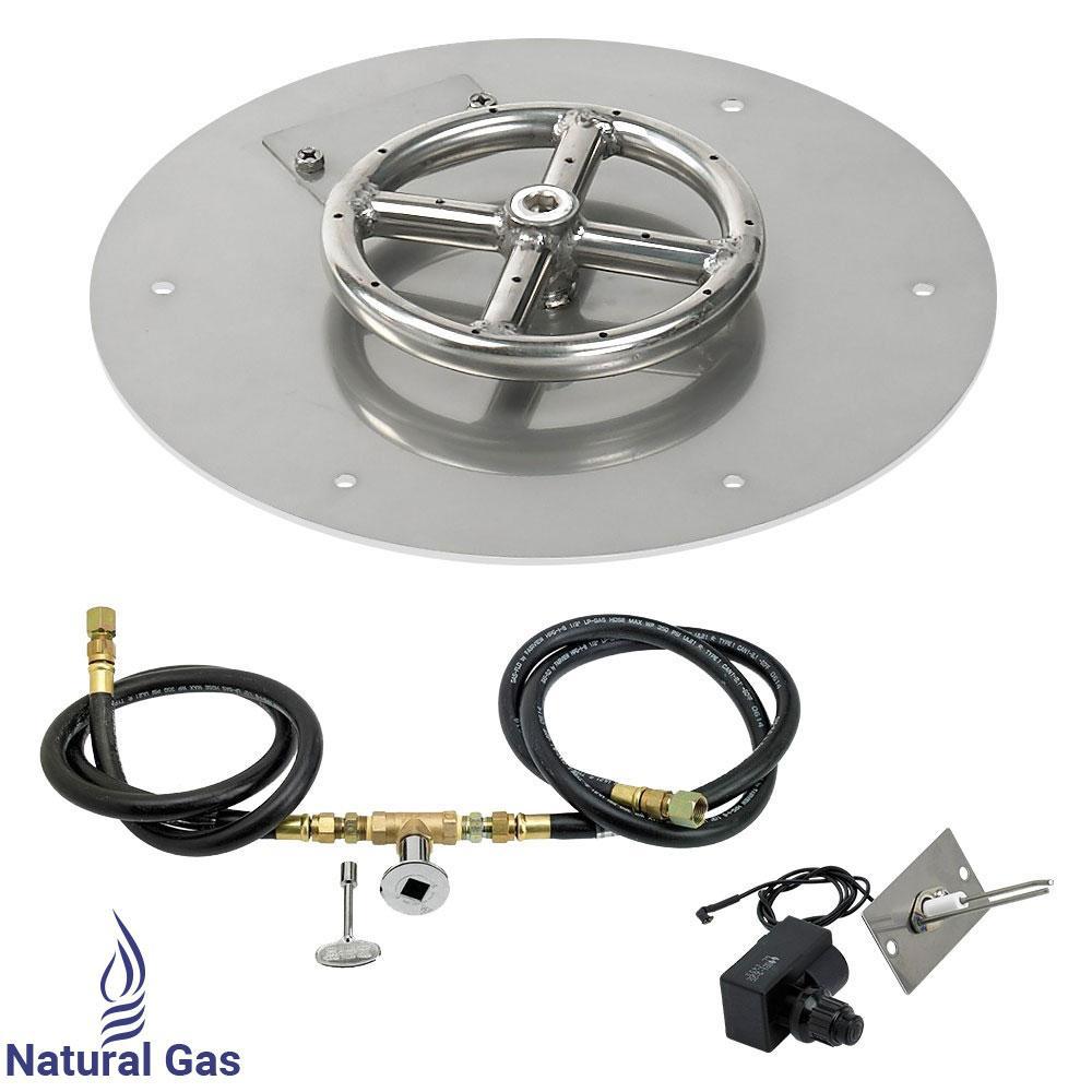 12" Round Stainless Steel Flat Pan with Spark Ignition Kit - Natural Gas (6" Ring Burner Included)