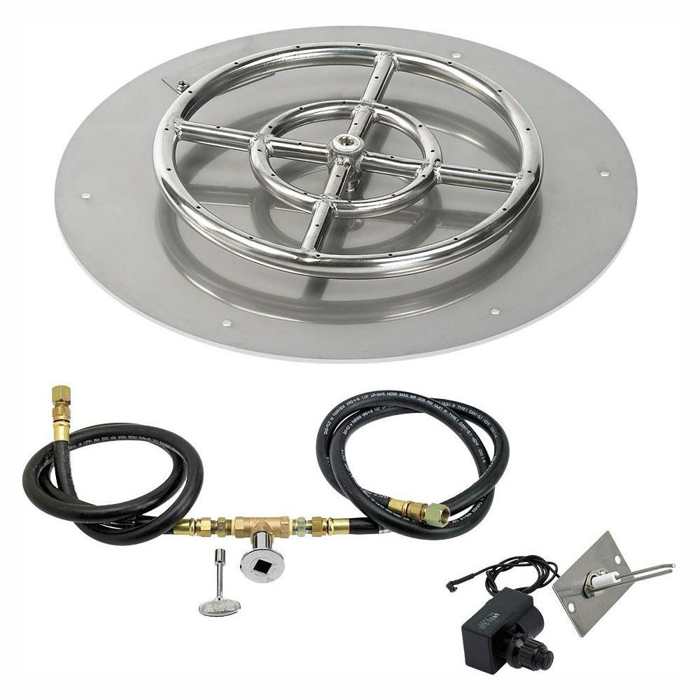 18" Round Stainless Steel Flat Pan with Spark Ignition Kit - Natural Gas (12" Ring Burner Included)