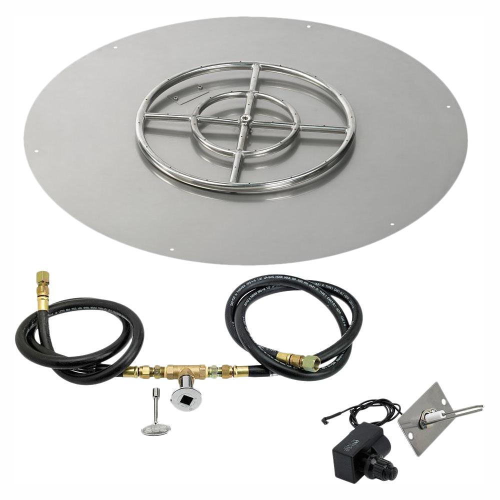 36" Round Stainless Steel Flat Pan with Spark Ignition Kit - Natural Gas (18" Ring Burner Included)