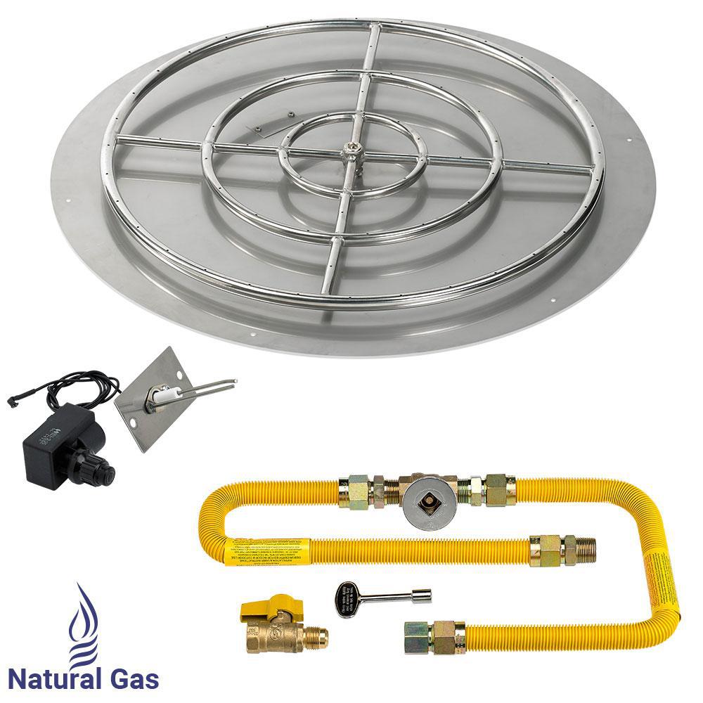 36" High Capacity Round Stainless Steel Flat Pan with Spark Ignition Kit - Natural Gas (30" Ring Burner Included)
