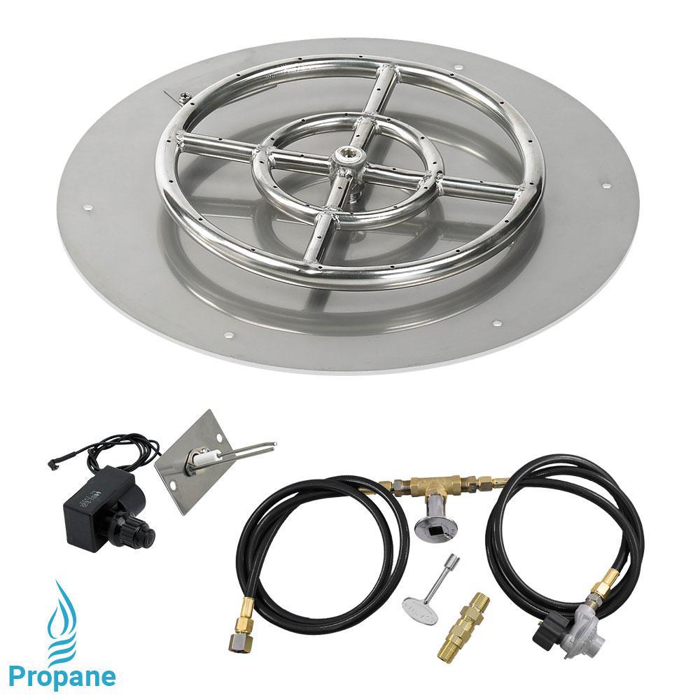 18" Round Stainless Steel Flat Pan with Spark Ignition Kit - Propane (12" Ring Burner Included)