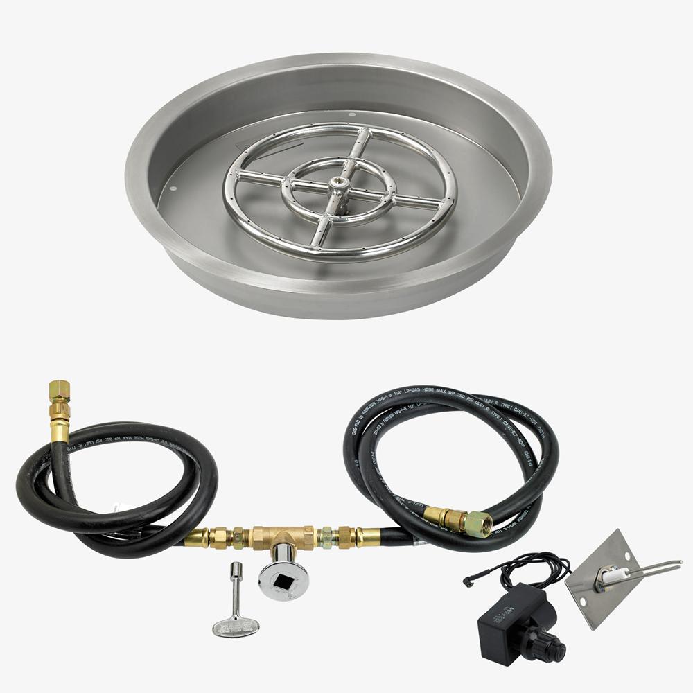 19" Round Stainless Steel Drop-In Fire Pit Pan with Spark Ignition Kit - Natural Gas (12" Ring Burner Included)