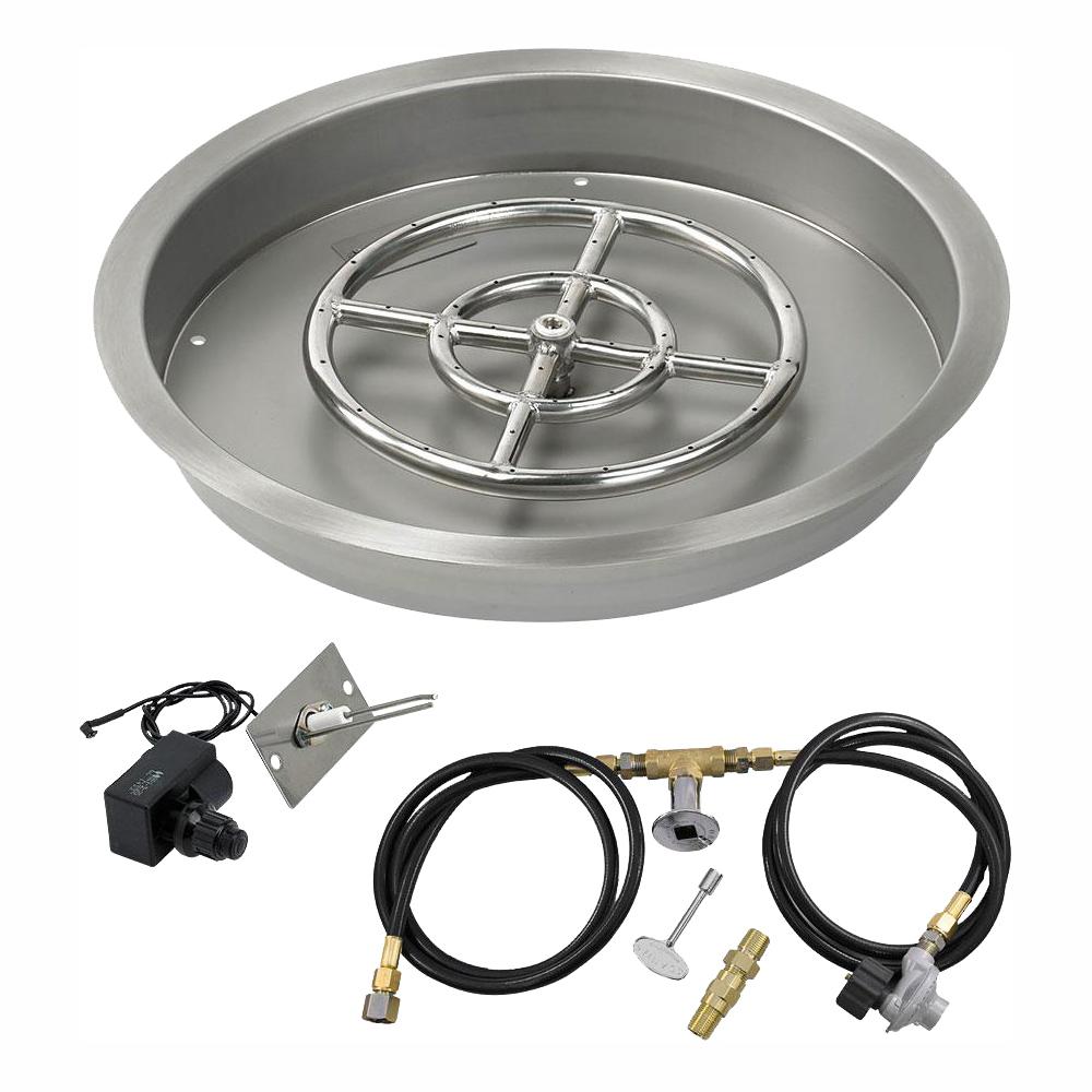 19" Round Stainless Steel Drop-In Fire Pit Pan with Spark Ignition Kit - Propane (12" Ring Burner Included)
