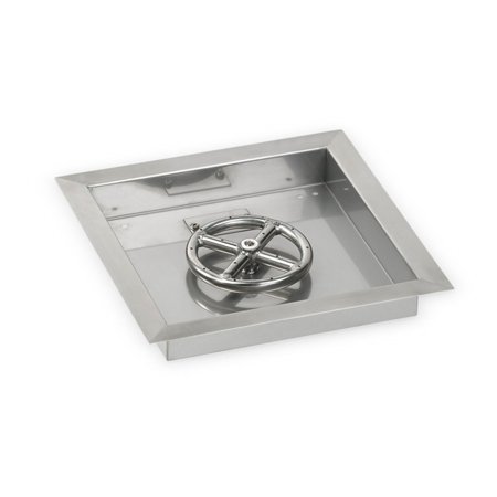 12" Square Stainless Steel Drop-In Fire Pit Pan w/ 6" Ring (1/2" Nipple)