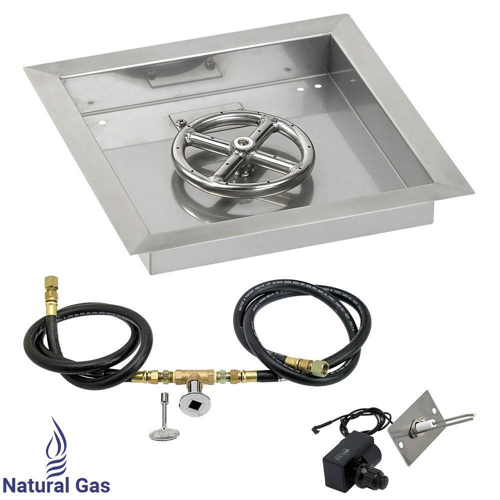 12" Square Stainless Steel Drop-In Pan with Spark Ignition Kit (6" Fire Pit Ring) Natural Gas