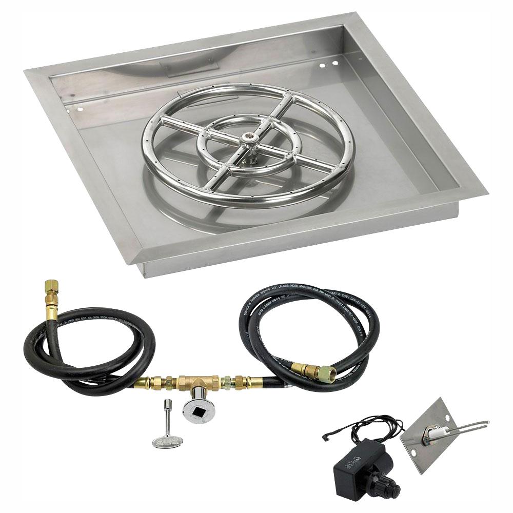 18" Square Stainless Steel Drop-In Pan with Spark Ignition Kit (12" Fire Pit Ring) Natural Gas