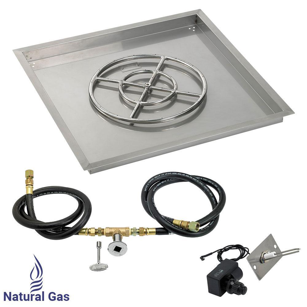 36" Square Stainless Steel Drop-In Pan with Spark Ignition Kit (18" Fire Pit Ring) Natural Gas