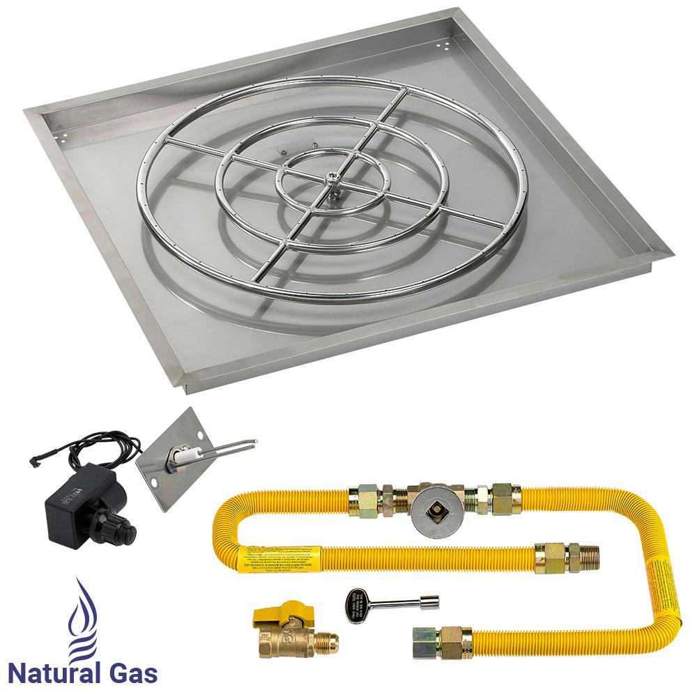 36" High-Capacity Square Stainless Steel Drop-In Pan with Spark Ignition Kit (30" Fire Pit Ring) Natural Gas