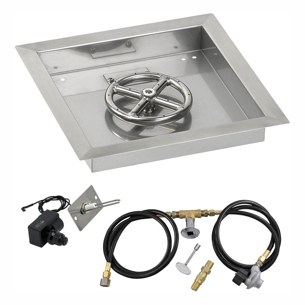 12" Square Stainless Steel Drop-In Pan with Spark Ignition Kit (6" Fire Pit Ring) Propane