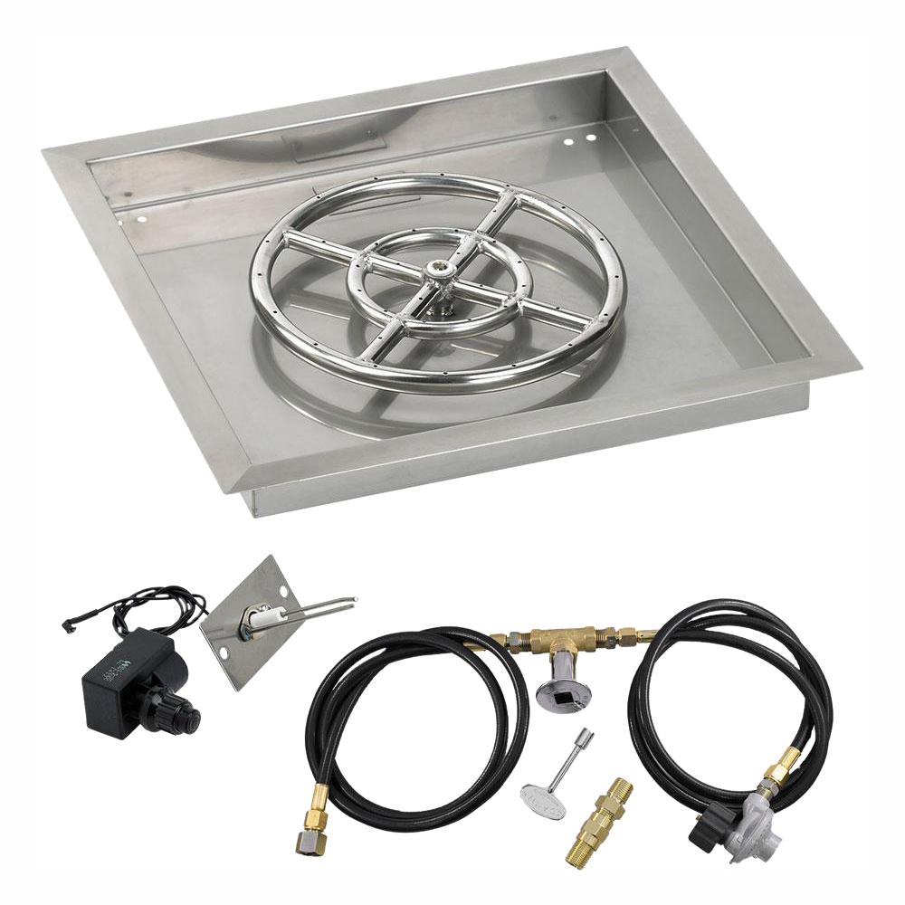18" Square Stainless Steel Drop-In Pan with Spark Ignition Kit (12" Fire Pit Ring) Propane