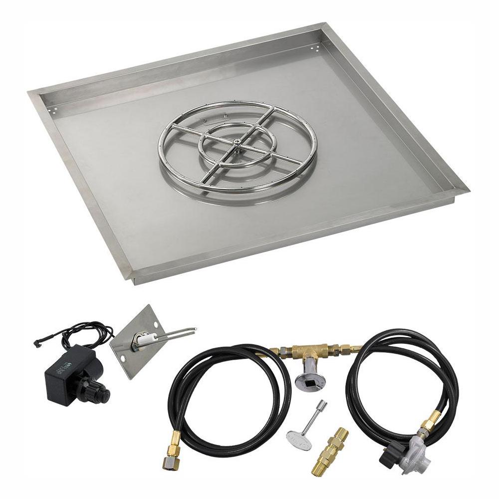 36" Square Stainless Steel Drop-In Pan with Spark Ignition Kit (18" Fire Pit Ring) Propane