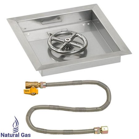12" Square Stainless Steel Drop-In Pan with Match Lite Kit (6" Fire Pit Ring) Natural Gas