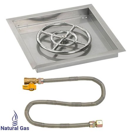 18" Square Stainless Steel Drop-In Pan with Match Lite Kit (12" Fire Pit Ring) Natural Gas