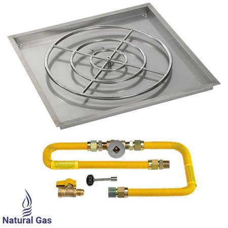 36" High-Capacity Square Stainless Steel Drop-In Pan with Match Lite Kit (30" Fire Pit Ring) Natural Gas