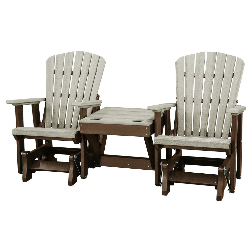 Double Glider with Center Table in Weatherwood and Tudor Brown