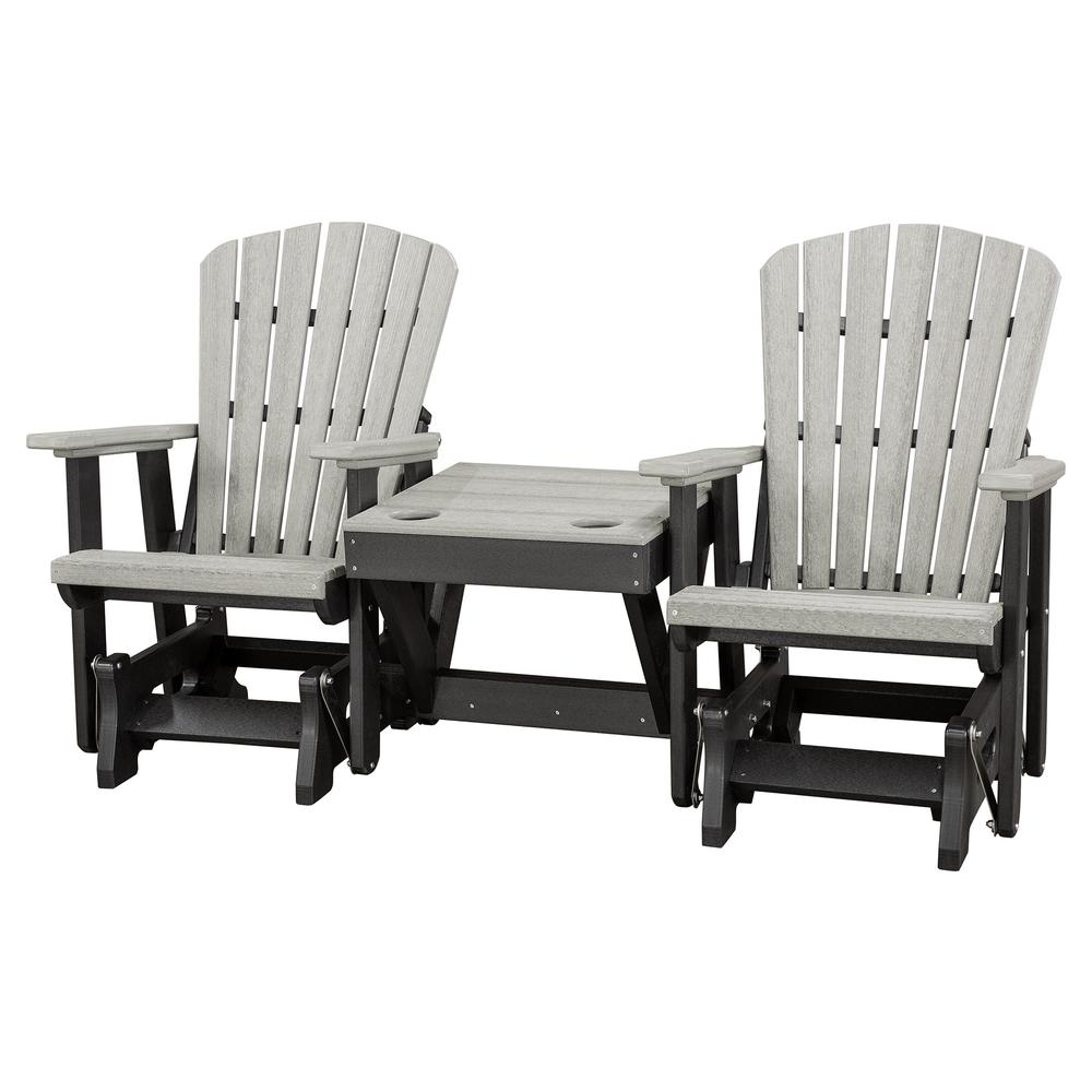 Double Glider with Center Table in Light Gray and Black