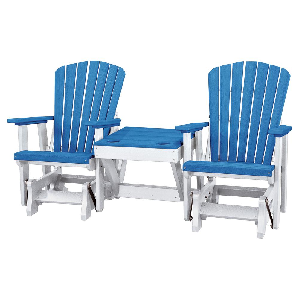 Double Glider with Center Table in Blue and White