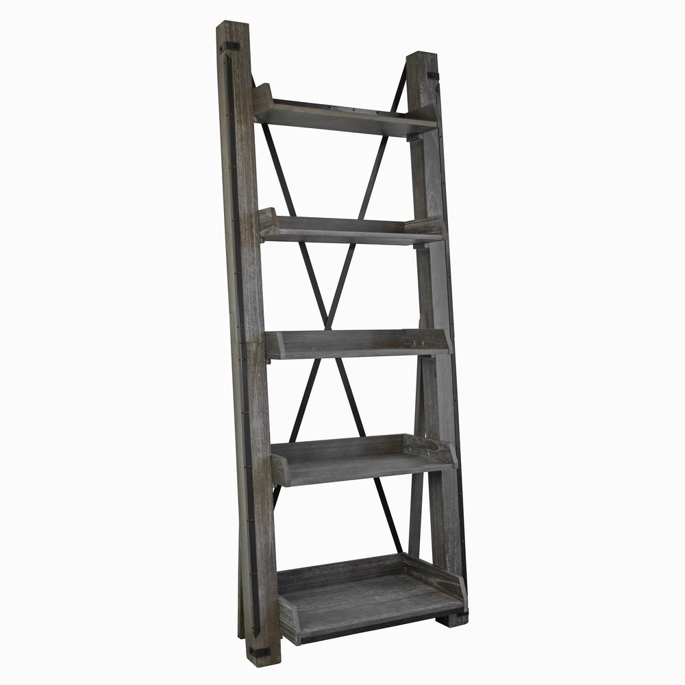 Industrial Open Ladder Bookcase in Washed Driftwood Finish