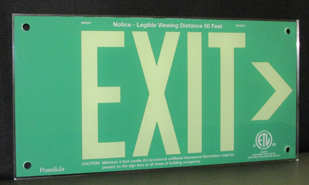 UL924 Green Acrylic EXIT > Sign