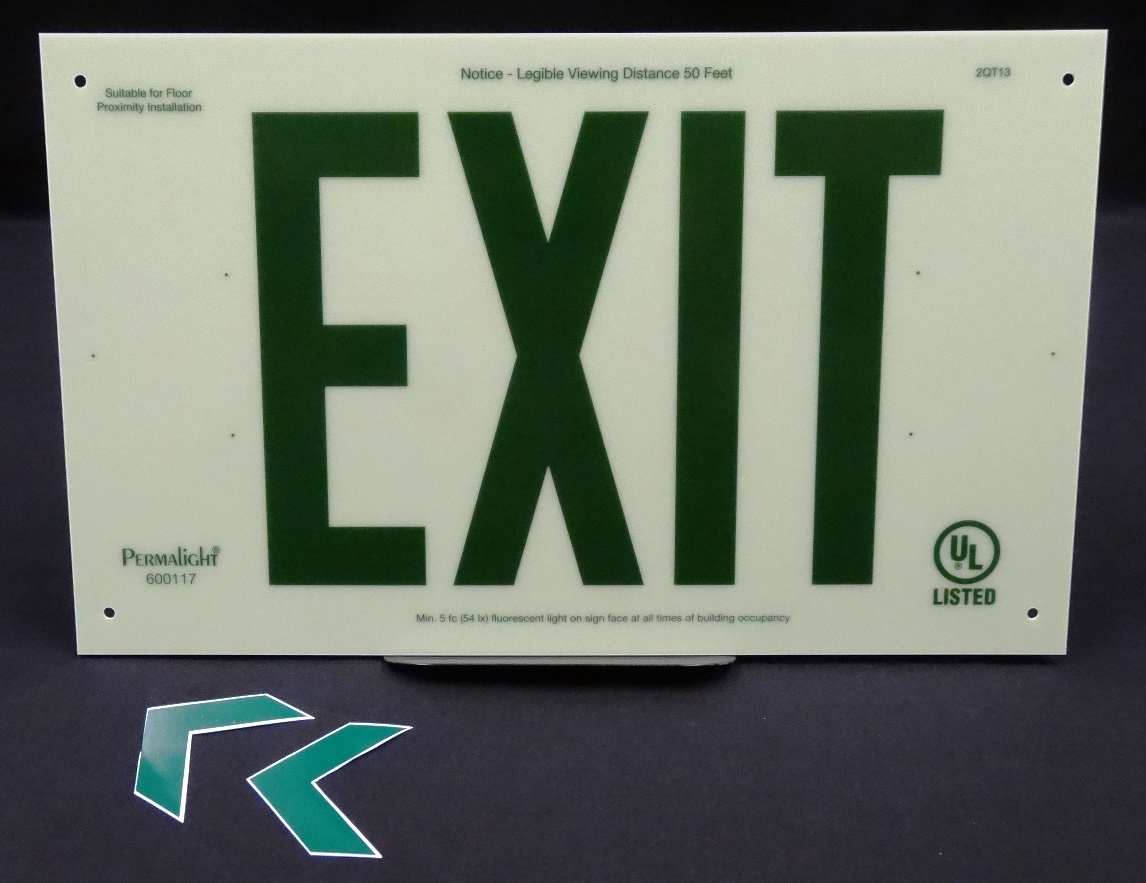 UL924-Listed Plastic EXIT Sign - Green EXIT Legend, DOUBLE-SIDED, unframed