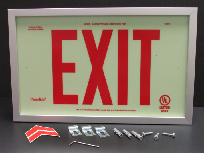 UL924-Plastic EXIT Sign - Red EXIT Legend with Silver Aluminum Frame