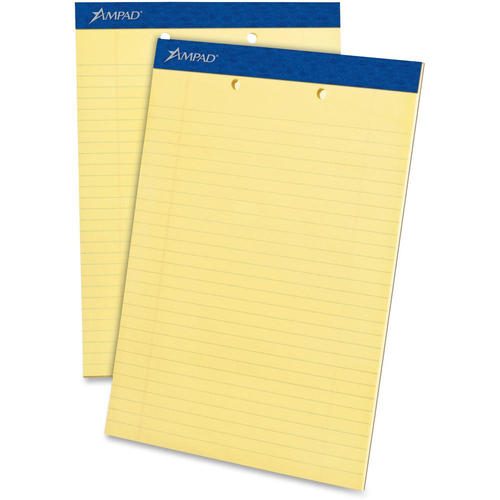 Ampad Writing Pad - 50 Sheets - Stapled - 0.34" Ruled - 15 lb Basis Weight - Letter - 8 1/2" x 11"8.5" x 11.8" - Canary Yellow P