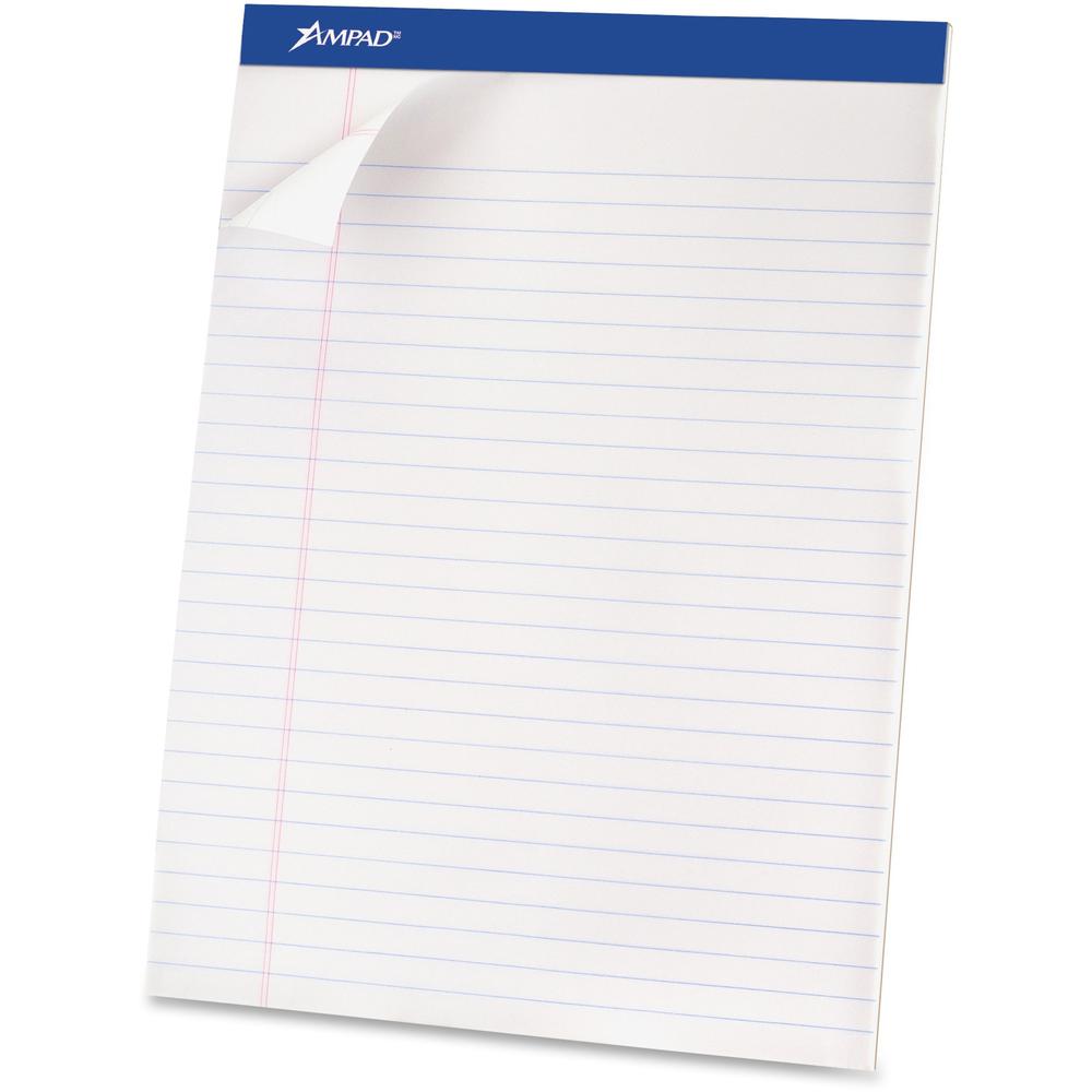 Ampad Basic Perforated Writing Pads - 50 Sheets - Stapled - 0.34" Ruled - 15 lb Basis Weight - 8 1/2" x 11 3/4" - White Paper - 