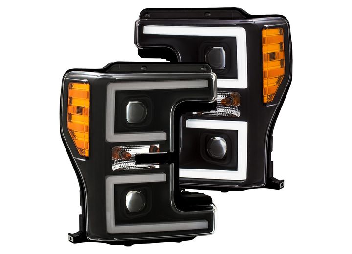 17-C F250/350/450 PROJECTOR HEADLIGHTS W/PLANK STYLE SWITCHBACK BLACK W/AMBER EXCL FACTORY LED