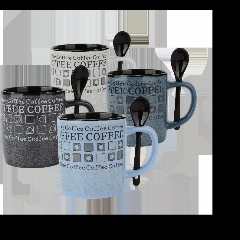 Coffee Mug and Spoon Set (8 Pieces - 4 Mugs + 4 Spoons)