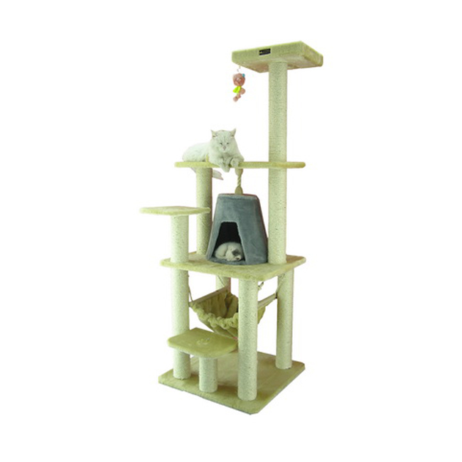 Armarkat 65" Real Wood Cat Tree With Sisal Rope, Hammock, soft-side playhouse A6501