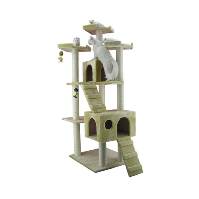 Armarkat 74" Multi-Level Real Wood Cat Tree Large Cat Play Furniture With SratchhIng Posts, Large Playforms, A7401 Beige