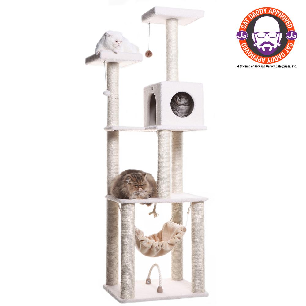 Armarkat B7301 Classic Real Wood Cat Tree In Ivory, Jackson Galaxy Approved, Four Levels With Rope SwIng, Hammock, Condo, and Pe