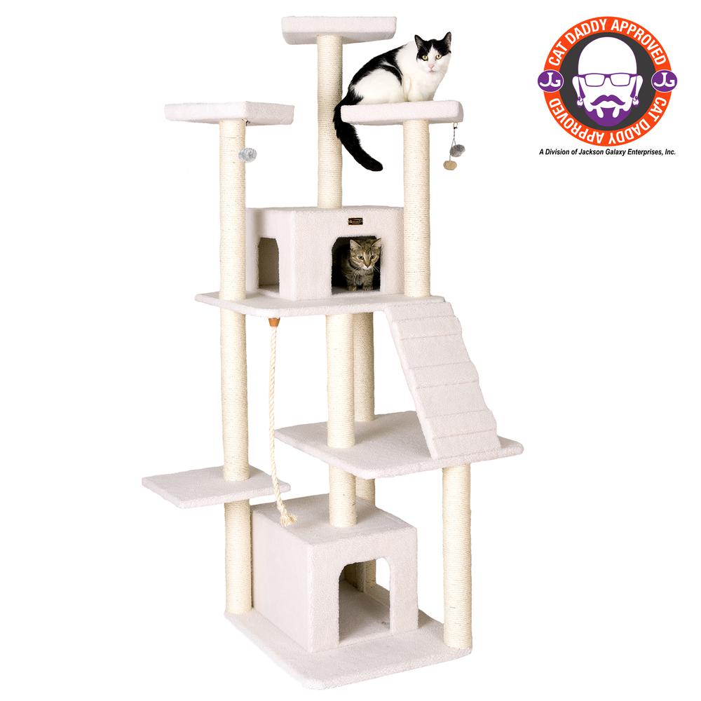 Armarkat B8201 Classic Real Wood Cat Tree In Ivory, Jackson Galaxy Approved, Multi Levels With Ramp, Three Perches, Rope Swing