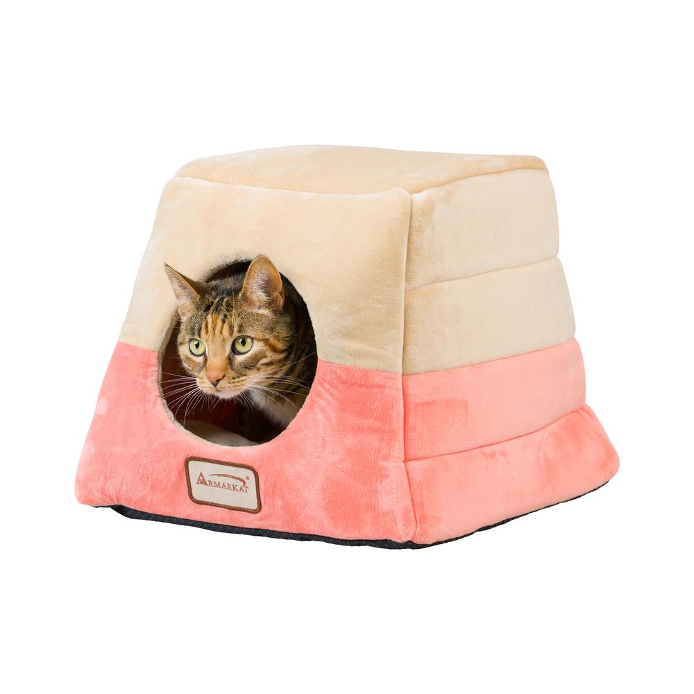 Armarkat 2-In-1 Cat Bed Cave Shape And Cuddle Pet Bed, Orange/Beige