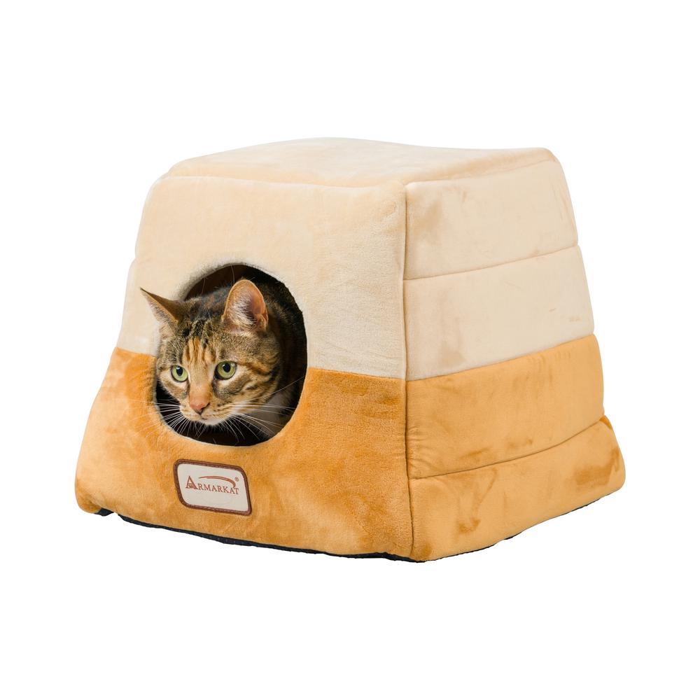 Armarkat 2-In-1 Cat Bed Cave Shape And cuddle Pet Bed, Brown/Beige